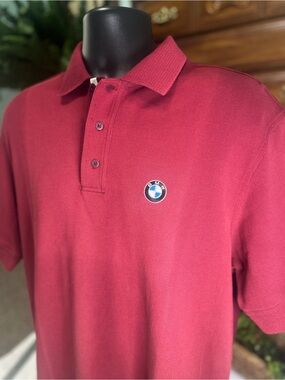 BMW Men's Wine Red Polo with Embroidered Roundel SIZE L